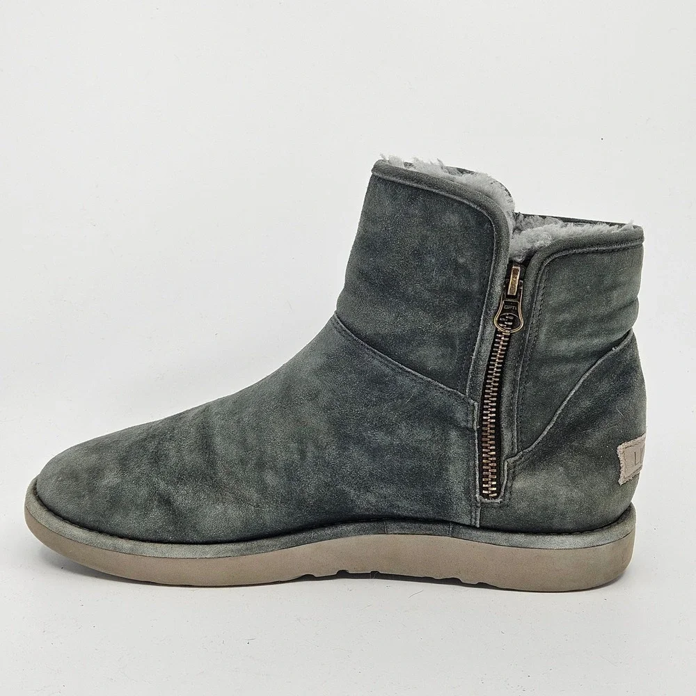 UGG Men's Freamon Zip Slate Suede Sheepskin Lined‎ Ankle Boots Sz 40 Casual Cozy